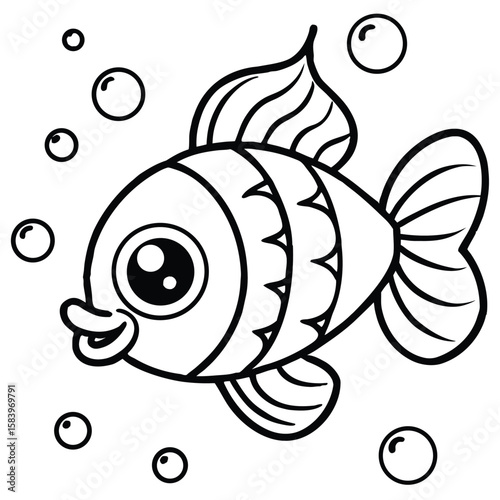 see under water fish line art coloring fish