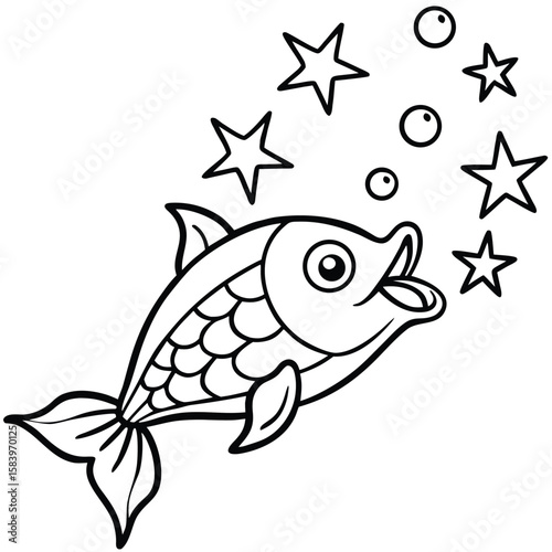see under water fish line art coloring fish