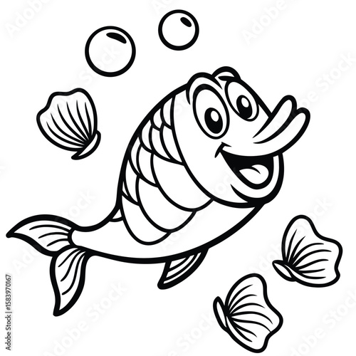 see under water fish line art coloring fish