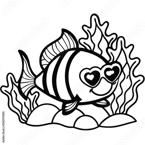 see under water fish line art coloring fish