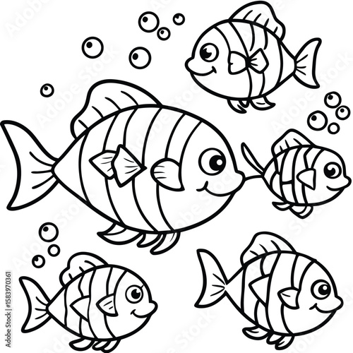 see under water fish line art coloring fish
