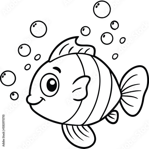 see under water fish line art coloring fish