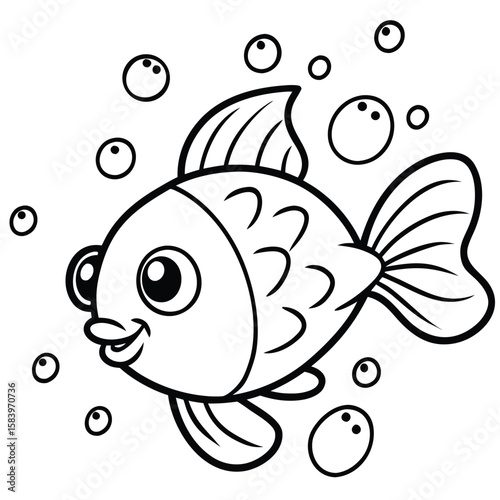 see under water fish line art coloring fish