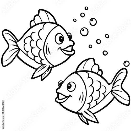 see under water fish line art coloring fish