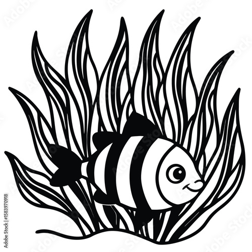 see under water fish line art coloring fish
