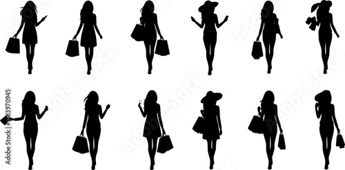 Symbol of simple fashion shopping girl icon silhouette in a simple, minimalist vector on a white background
