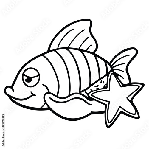 see under water fish line art coloring fish