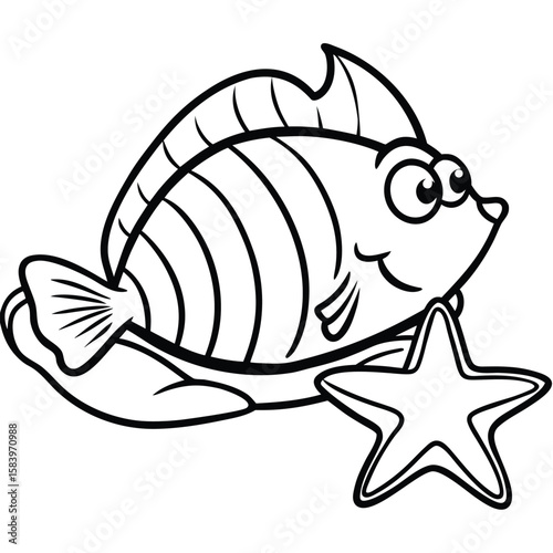see under water fish line art coloring fish