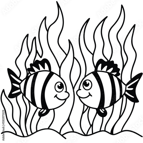 see under water fish line art coloring fish