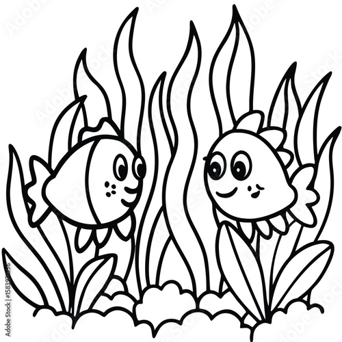 see under water fish line art coloring fish