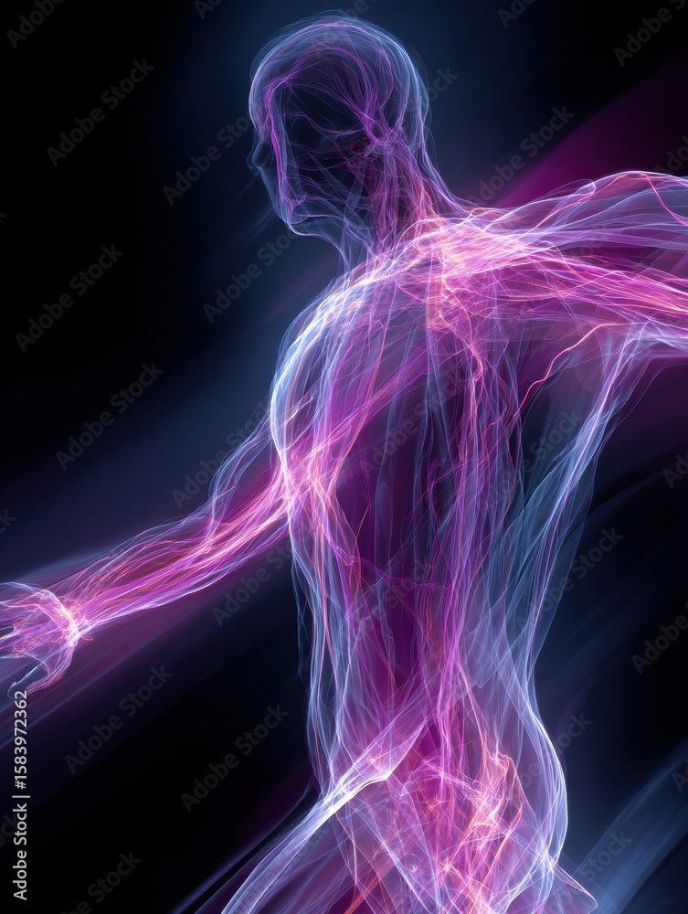 Fototapeta premium Dynamic Energy Flow Through the Body During an Intense Workout in a Soft Abstract Visual Representation