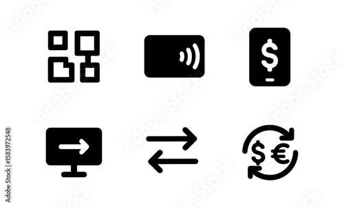 Minimalist financial and technology icons for digital transactions