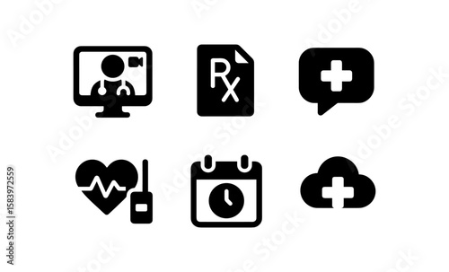 Healthcare icons set with medical, communication, and scheduling symbols