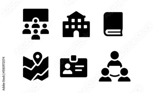 Education and office icon set: silhouette style for digital and print media