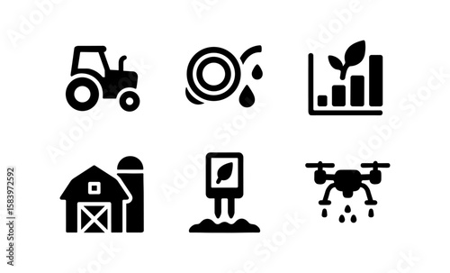 Modern agriculture icons: technology and organic farming symbols