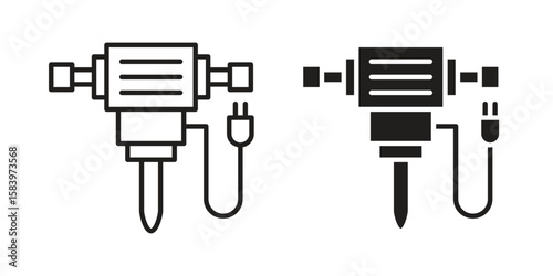 Hydraulic breaker icon set line art and glyph design. Eps10
