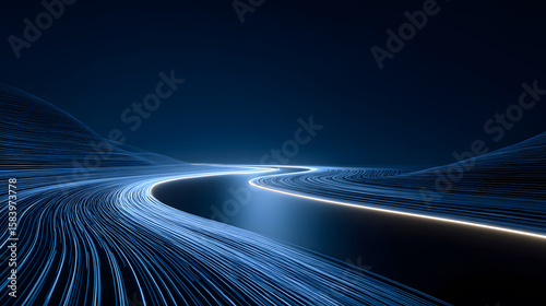Winding Blue Light Streaks Forming a Path abstract