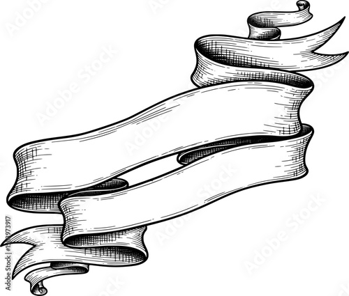 Ribbon banner with waving motion and fold details in hand-drawn style