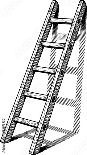 Ladder leaning diagonally with light texture and shadows in hand-drawn style