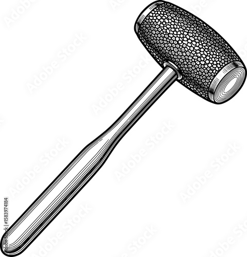 Reflex hammer with rubber head and metal handle in hand-drawn style