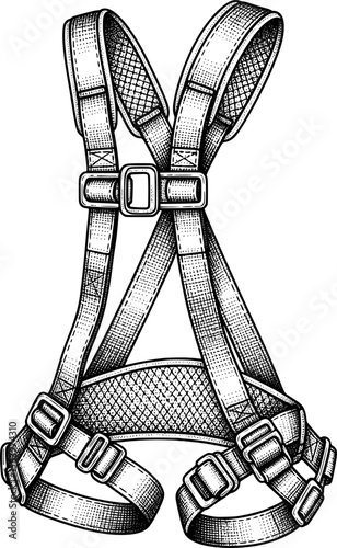 Safety harness with shoulder and waist straps in hand-drawn style