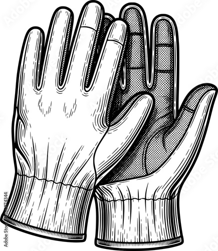 Safety gloves with textured palm and fingers in hand-drawn style