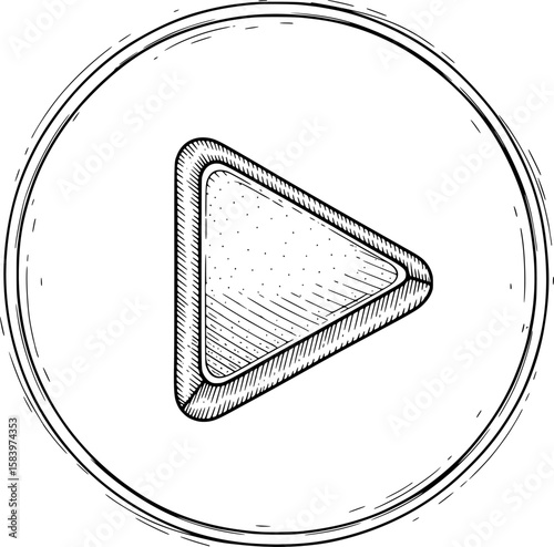Play button triangle in soft-outlined circle in hand-drawn style