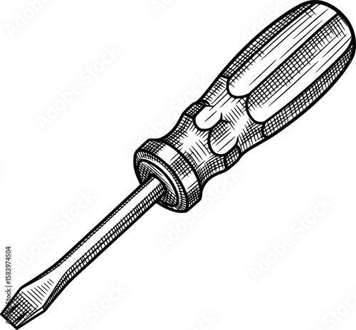 Flat-head screwdriver with cross-hatch shading in hand-drawn style