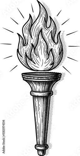 Torch flame with flowing lines and shading in hand-drawn style