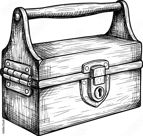 Toolbox with hinges and lock in hand-drawn style