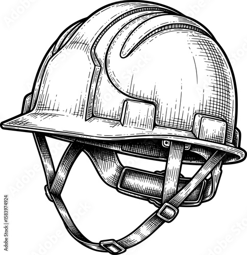 Safety helmet with inner straps and shell texture in hand-drawn style