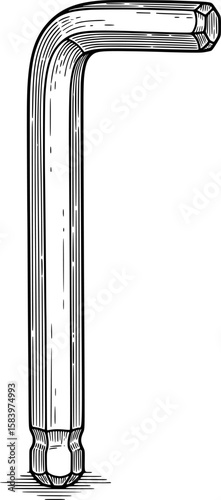 Hex key with engraved shading in hand-drawn style