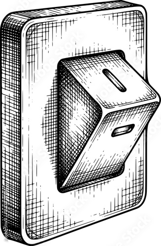 Light switch turned halfway with shadow lines in hand-drawn style
