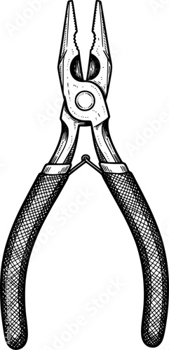 Needle-nose pliers with textured grip in hand-drawn style