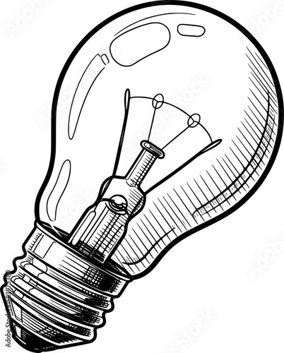 Light bulb icon with filament and 3D shading in hand-drawn style