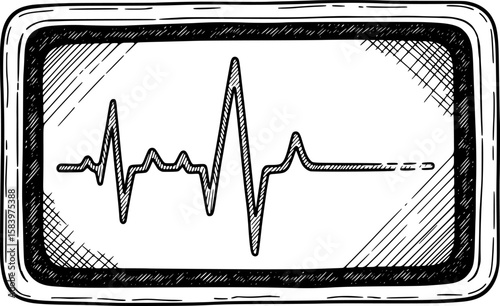 Heart rate monitor with ECG waveform in hand-drawn style