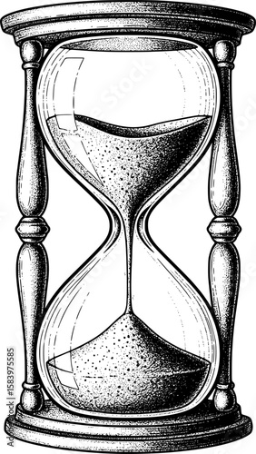 Hourglass icon with flowing sand and shaded curvature in hand-drawn style