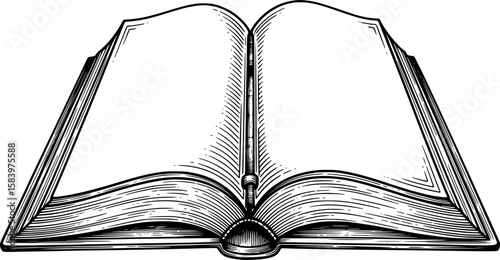 Open book with curved pages and central binding in hand-drawn style