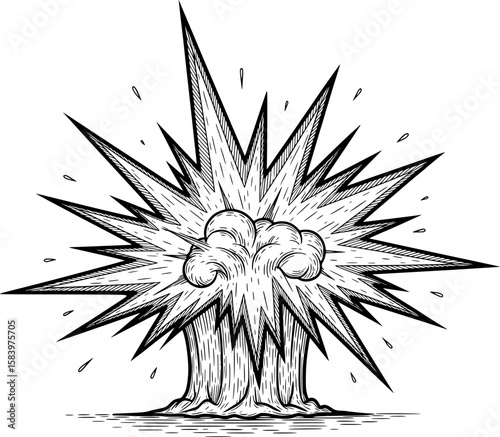 Explosion icon with sharp edges and starburst pattern in hand-drawn style