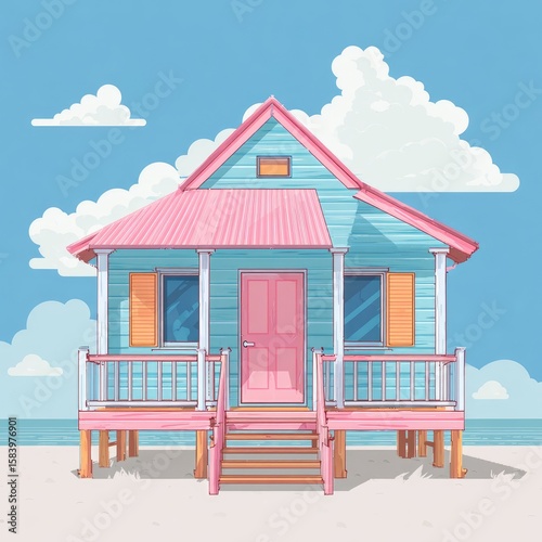 Pastel beach house on stilts