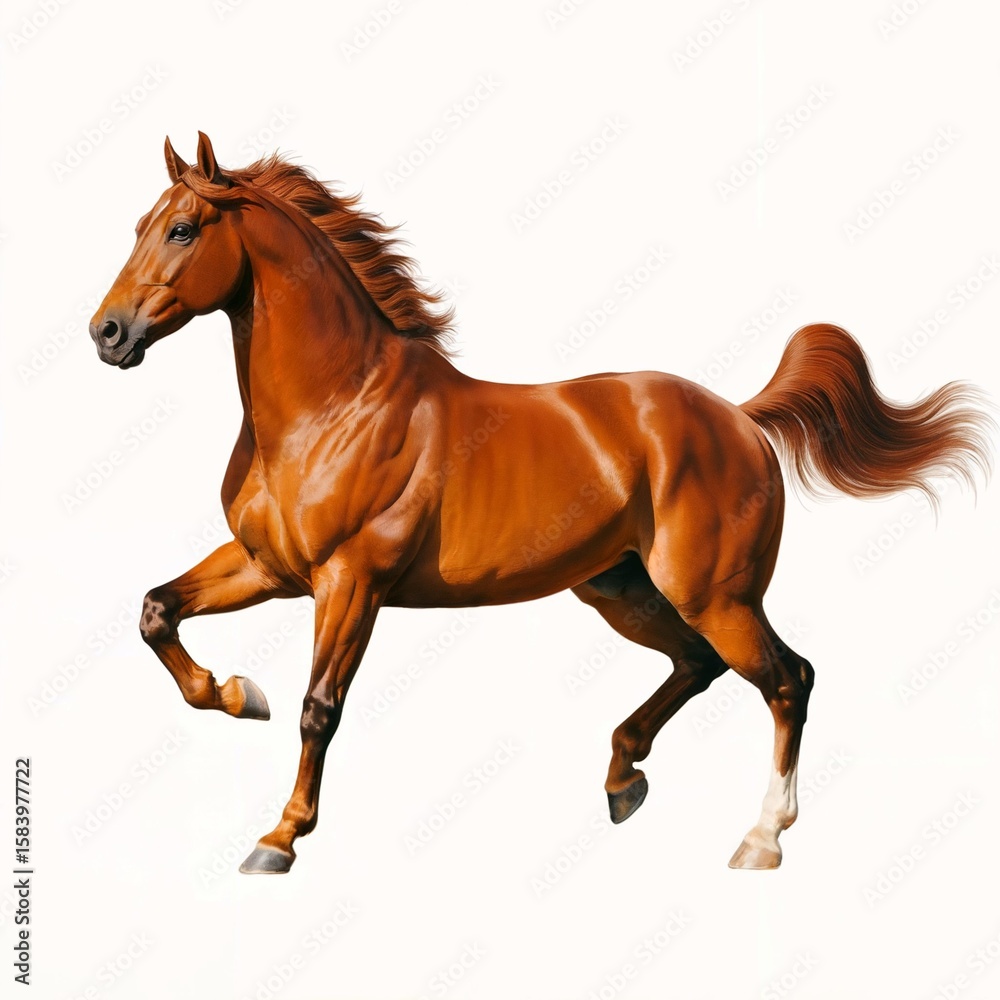 Obraz premium Majestic chestnut horse galloping free white background