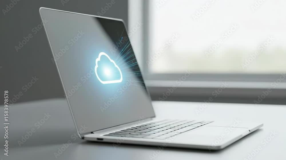 Laptop Displaying a Minimalist Cloud Icon