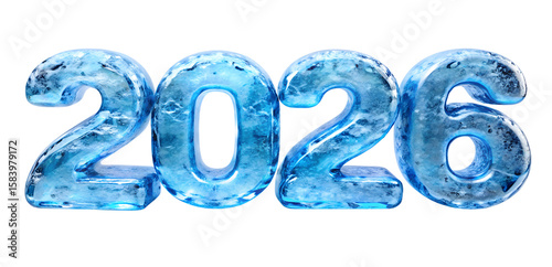 new year 2026 ice cubes text effect isolated on white background. PNG Transparent file type with high definition quality And vibrant color grading Available.