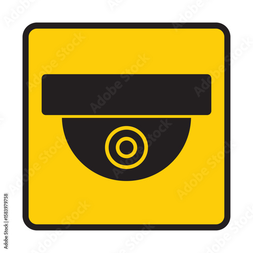 Security camera icon, video surveillance, cctv sign. Yellow square indicating camera operation. Warning monitoring, safety home protection system. Fixed CCTV, Security Camera Icon Vector, EPS 10.