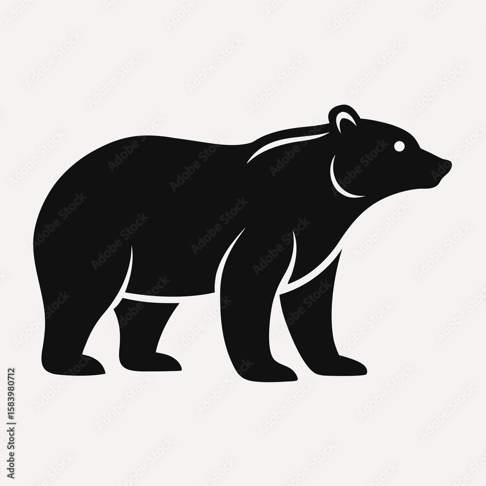 Fototapeta premium Symbolic silhouette of a powerful bear evoking nature s strength and resilience against plain white