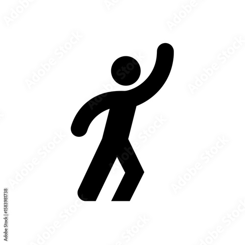 Black vector silhouette of a happy human figure with one arm raised and the body slightly tilted in motion