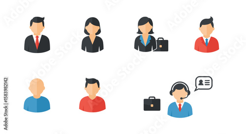 Illustration of diverse professional avatars including business and support staff