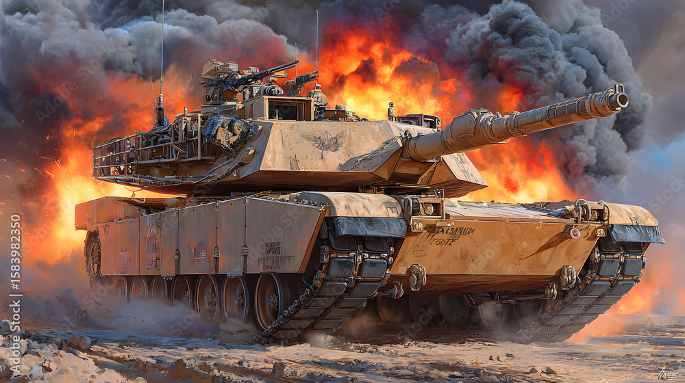 Fototapeta premium M1 Abrams Tank Military Vehicle Combat Army Warfare Defense Powerful Heavy Weaponry