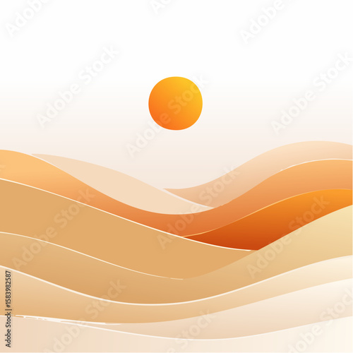 Abstract illustration of desert dunes with a bright sun.