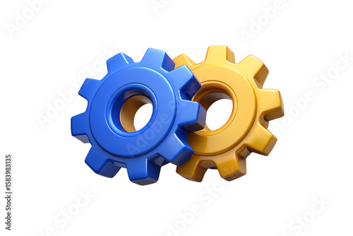 3d illustration of two gear wheels symbol on transparent png.